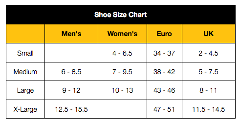 Feetures Socks Size Chart